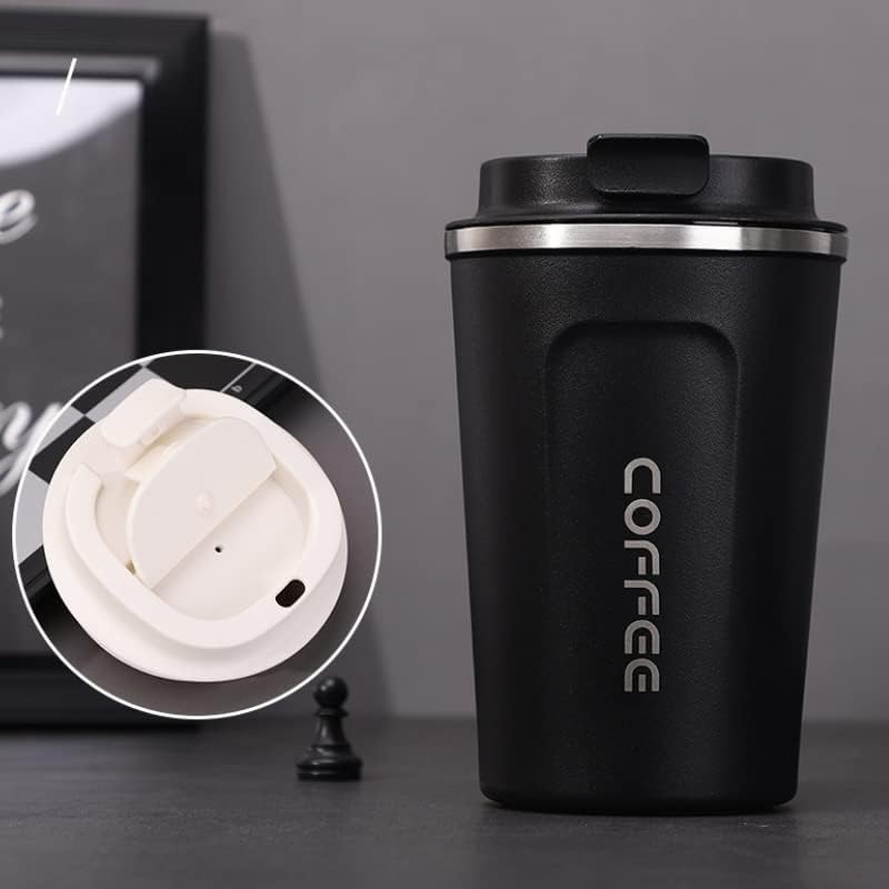 Uneedb krig za kavu izolirana od nehrđajućeg čelika za kavu za kavu, dvostruki zidni vakuumski šalica za ponovno zakraćivanje sa poklopcem, crna)