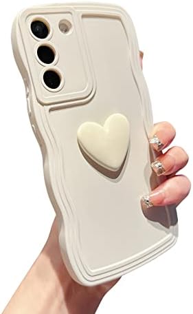 Lyqzdt Kompatibilan je sa Samsung Galaxy S22 futrolom, slatka čvrsta boja 3D ljubavna srca, modni kovrčavi val rub zaštitni udarni