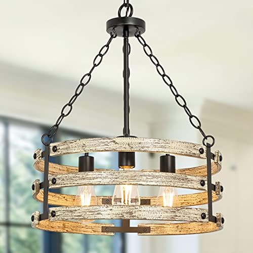 DLLT 3-lagan luster za lustere, rustikalni bubanj viseći privjesak rasvjeta, polupitna plafonska svjetlost za trpezariju Kuhinjski