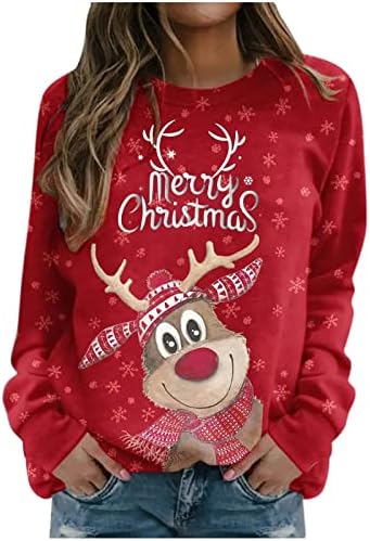 Ženski pulover vrhovi božićni 3D print dugih rukava Crewneck majica modna majica majica dukseri