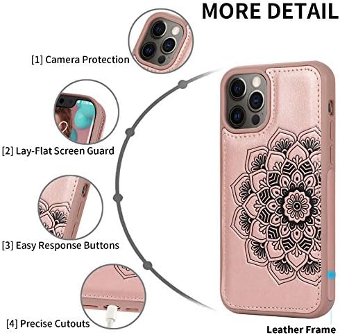 CASEOWL iPhone 13 Pro Max torbica za novčanik za žene, magnetna odvojiva Mandala reljefna kožna futrola za telefon sa preklopnim novčanikom