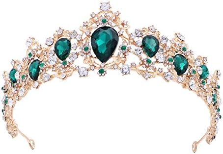 Frcolor Royal Crystal Tiara zeleni vještački dijamant kraljica Tiara vjenčana princeza Dodaci za kosu za mladenke