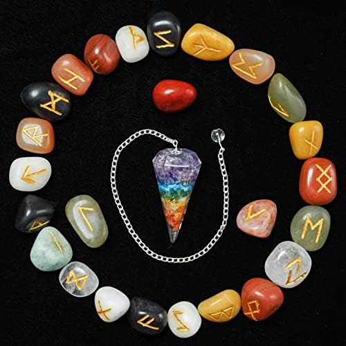 Sedam čak života, kristalno drvo i mix čakra gemstone graved rune kamene & 1 sedam čakra klatna ljekovita meditacija kamena chakra