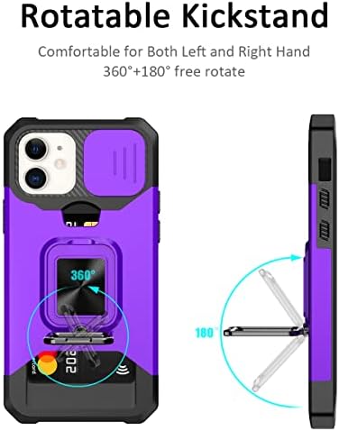 NVollnoe za iPhone 11 futrola sa kliznim poklopcem kamere i držačem kartice, zaštitni iPhone Heavy Duty iPhone 11 futrola sa prstenom