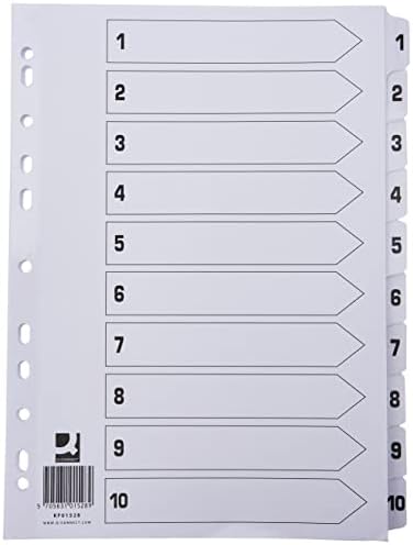 Q-Connect KF01528 A4 indeks 1-10 ojačana tabla sa više udaraca - Bijela / čista