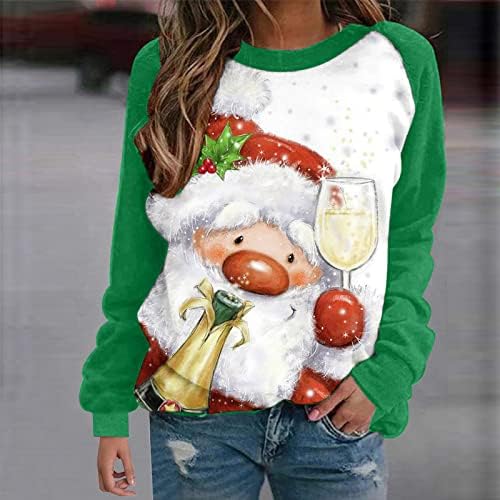 Ružni božićni džemperi za žene moda 2023 novogodišnja crewneck dugih rukava dugih rukava blok blok pada bluza košulje