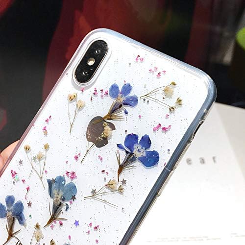 Shinymore iPhone 7/8 iphone se 2020 cvjetna futrola, tistrane fleksibilne gumene prešane suhog pravog cvijeća Case Girls Glitter cvjetni