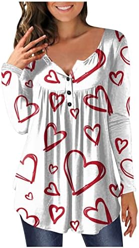 Ženska povremena tunička košulja srca Dame vrpce Valentines Nasledni modni bluzni bluzni gumb dolje V-izrez Lose Henley bluza