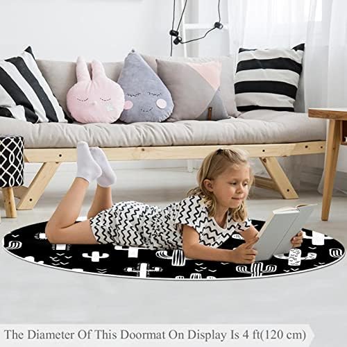 LLNSUPPLY Kids Rug 4 Ft veliki okrugli tepisi za djevojčice dječake baby-Fun Western Cactus bešavni, Kućni dekor sklopiva podloga