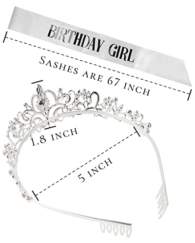 Rođendanske krune, slavljenica Sash & Rođendanska tijara za djevojčice i žene, srebrne kristalne tijare za žene i djevojke, rođendanska