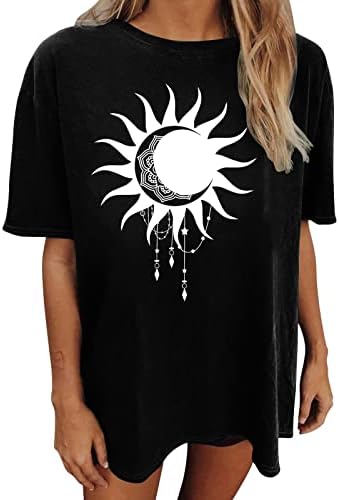 Ženska plus Veličina Dukserice Ležerne prilike kratkih rukava Sunce Moon tiskani preveliki grafički pulover The Majica
