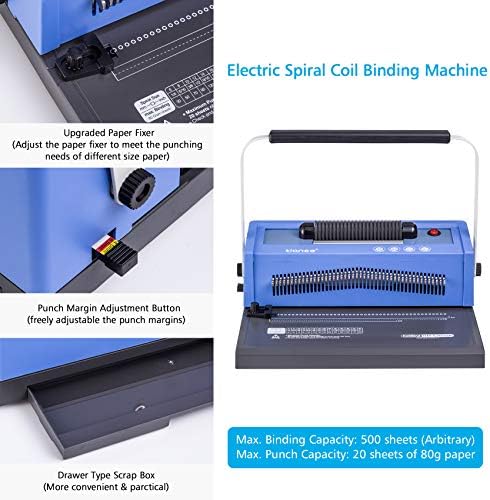 TIANSE Spiral Coil Binding Machine, Manual book Maker Punch Binder sa električnim Coil Inserter, odvajanje igle, Podesiva margina,