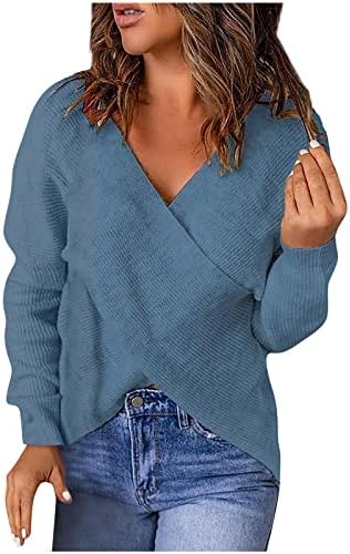 Ženska ležerna čvrsta boja V-izrez Loose Pleted džemper rebrasta bodycon midi haljina