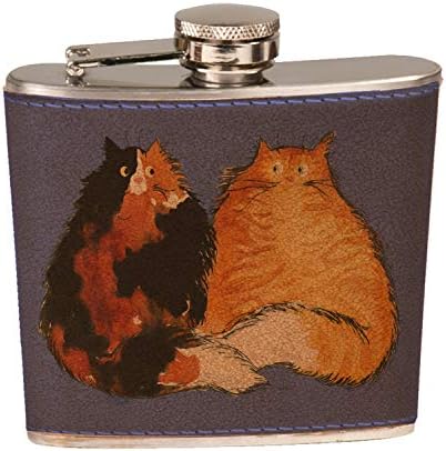 Sunshine Cases Tortiseshell i Tabby Maine Coon Kitties on Blue Cat Art by Denise Every Stainless Steel Liquor Pocket Hip Flask