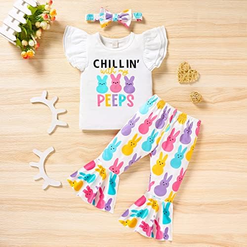 Grndhts Toddler Baby Girl Uskrsni odjeća Kratka rukava za prskanje košulje za ispis + plamene hlače + trake za glavu 3pcs Set odjeće