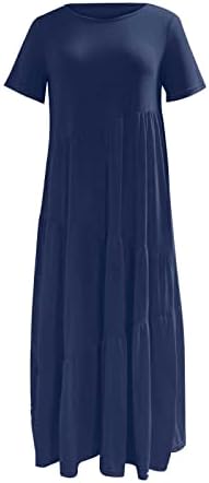 Ženska ljetna Maxi tunika Casual kratka rukava T-Shirt haljina labave lepršave haljine na plaži a-Line slojevite ljuljačke duge haljine