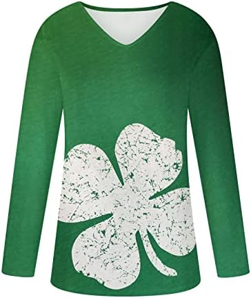 Funny St Patdy Patrick V-izrez Majica za žene Roll up bluza s dugim rukavima Irska Shamrock Print majica djetelina