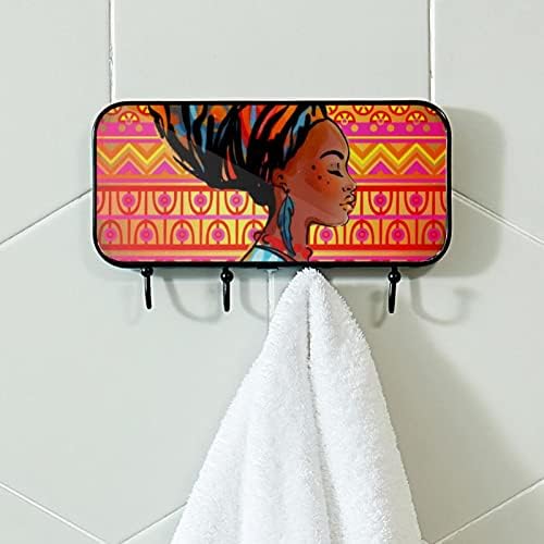 Afrička žena uzorak Print kaput nosač zida, ulazni nosač kaputa sa 4 kuka za kaput kapu ručnik torbica haljina kupaonica ulazi u kupaonicu