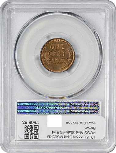 1918. P Lincoln cent PCGS MS63RB