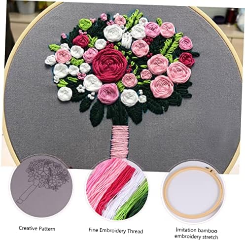 FAVOMOTO 1 Set za pletenje Art Floral DIY Craft Bouquet komplet za početnike početni punč uzorak za dodatnu opremu Pink Thread igla