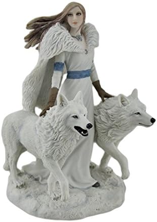 Unicorn Studios Wu76701AA Zimski čuvari Anne Stokes Snježne vukove i statua gospodine