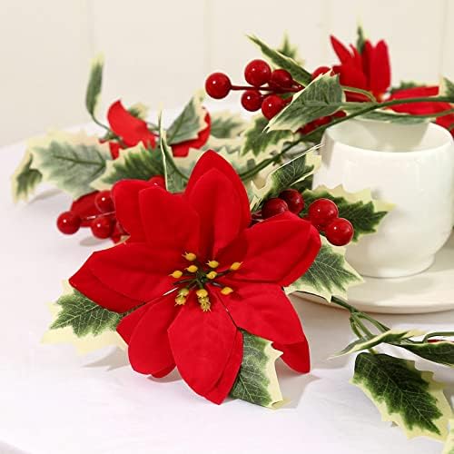 2pcs Božićni vijenac Vine 78,7inches Crveno cvijeće Berry Garland Christmas Decortions Dekor vanjskih trijema za kućni božićni odmor