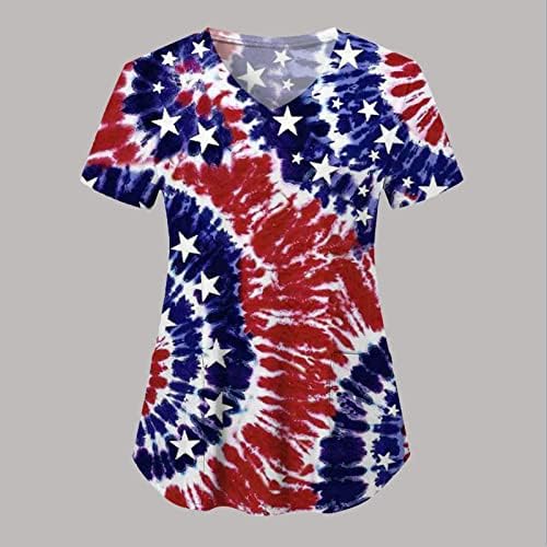 Majica za 4. jul za žene američka zastava ljetna kratka rukava V-izrez majica sa 2 džepa bluze praznična Ležerna radna odjeća