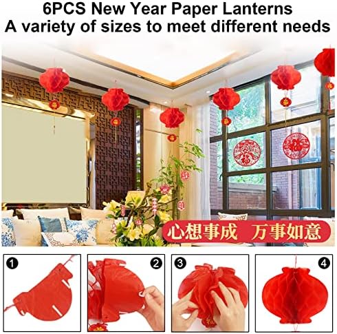 38kom ukrasi za kinesku Novu godinu 2023, dekor za lunarnu Novu godinu crveni papir-rezovi lampioni zec crvene koverte naljepnice