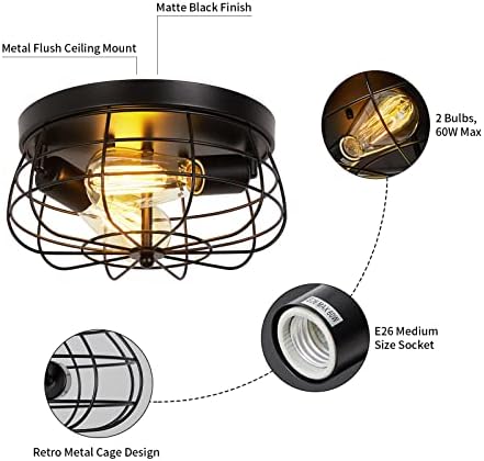 Plafonsko svjetlo za Flush Mount Farmhouse stropna Rasvjetna tijela 2-svjetlo Crna plafonska lampa Industrijska plafonska lampa sa