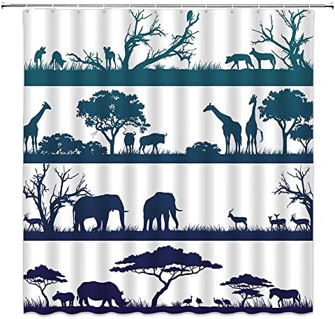 Šumske životinjske siluete tuš za zavjese drveće grana elk Elephant Giraffe Krav konj Western Trashland Country Searhouse Životinje