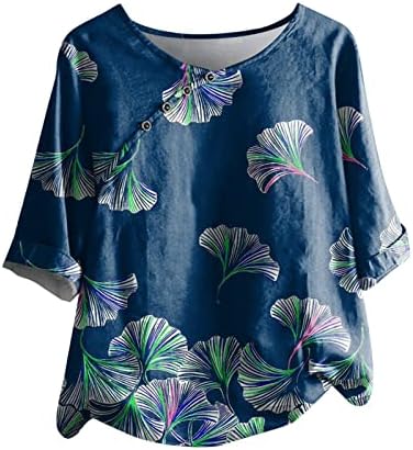 Bluza Tee za tinejdžerke kratki 1/2 rukav 2023 pamučna Crewneck cvjetna grafika labavog kroja opuštenog kroja pernata Tshirt