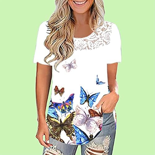 Leptir Print Tees Shirt za žene slatke životinjske grafičke majice cvijeće labave povremene tunike okrugli vrat bluza