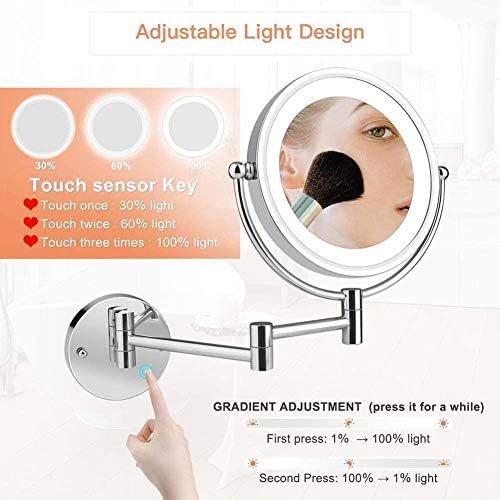8 Zidno montirano zrcalo sa lampicama LED 5x zidna šminka za zaštitu od ispraznosti Dvostrana, dugme za dodir i podesivo svjetlo,