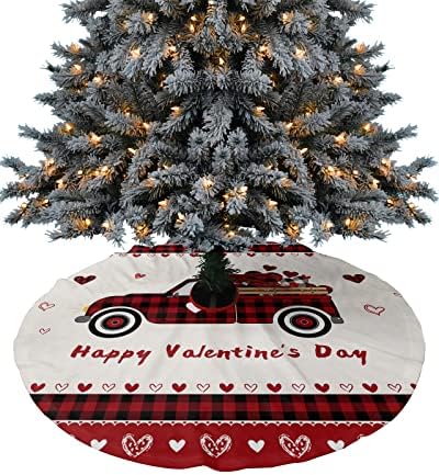 48-inčna suknja za božićne stablo, malu prostirku drveća, Valentinovo Slatka gnome patuljak PLAID LJUBAV Retro Red XO Buffalo Check,