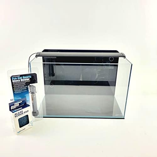 Lifegard Aquatics 10 galona Low Iron Crystal Aquarium Kit sa ugrađenim stražnjim filterom-grijačem, LED svjetlom i jastučićem od algi