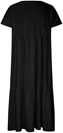Ljetna haljina za žene 2023 Ležerna haljina sa kratkim rukavom sa čvrstim V izrezom Sakrij stomak labava Midi Kaftan haljina
