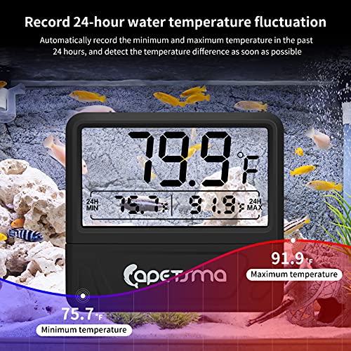 2 x Termometar za ribu Termometar digitalni akvarijum termometar Vodeni terasujski temperaturu sa velikim LCD ekranom, bilježi najnižu