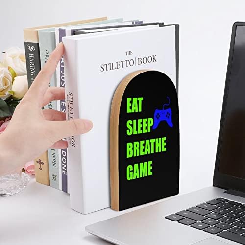 Video igre Eat Sleep Game Wood Decorative Bookends Non-Skid knjiga kraj za police 1 par 7 X 5 inča