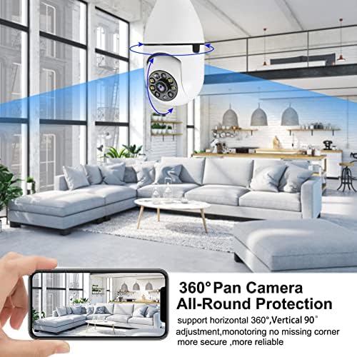 Youpeck Bežični sigurnosni fotoaparat za žarulju, sa 32G TF karticom, 360 stepeni PTZ WiFi kupola za kuću sa dvosmjernim audio, prijemnim