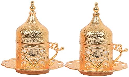 Najbolji izbor Premium Gold Color Turkish Set za posluživanje kafe - 7 kom - sa 6 oz nosa 2 čaše šećerne posude 2 kašike - Vintage