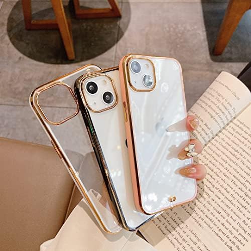 ZTOFERA Clear Case za iPhone 13, Silikonski transparentni zadnji Meki TPU Branik otporan na udarce Gold Edge Slim poklopac telefona